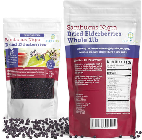 Purify Life Sambucus Nigra Elderberry Dried Bag 16 oz 454g Purify Life Sambucus Nigra Elderberry Dried Bag 16 oz 454g