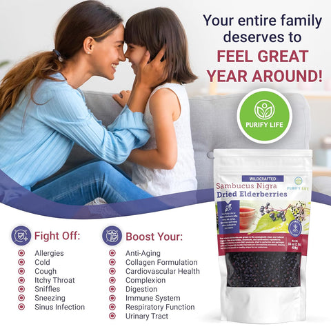 Purify Life Sambucus Nigra Elderberry Dried Bag 16 oz 454g Purify Life Sambucus Nigra Elderberry Dried Bag 16 oz 454g