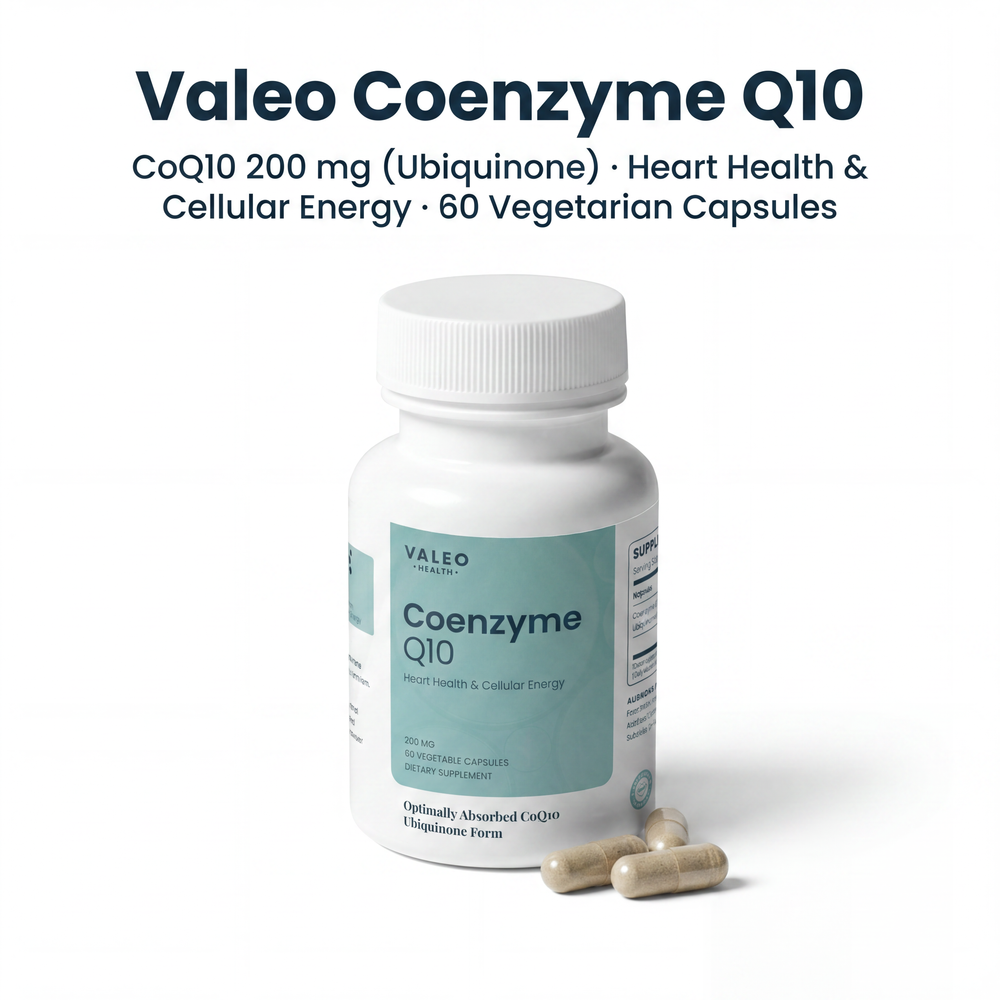 Valeo Coenzyme Q10 bottle with capsules