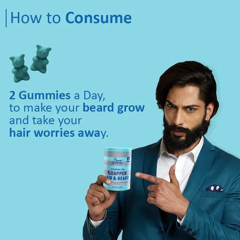 Power Gummies Dapper Hair & Beard Gummies, 60