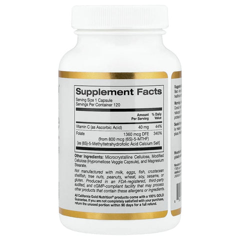 مكمل غذائي من كاليفورنيا جولد نيوتريشن، يحتوي على ميثيل فولات وفيتامين سي، 120 كبسولة نباتية