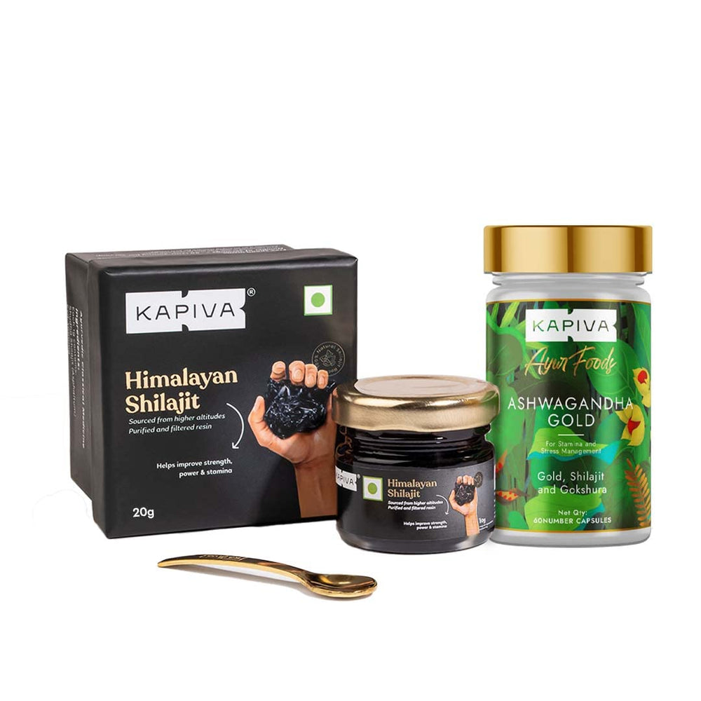 KAPIVA Himalayan Shilajit 20gm + Ashwagandha Gold 60 Capsules Combo