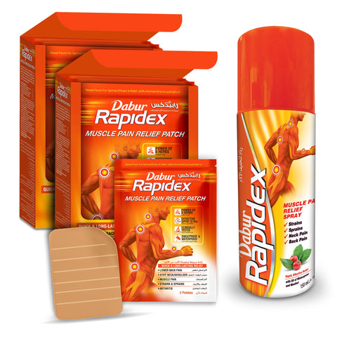 Dabur Rapidex Pain Relief Patches and Spray Combo