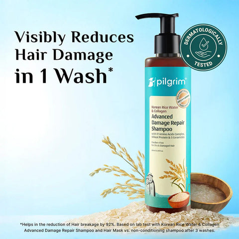 Pilgrim Korean Rice Water & Collagen Advanced Damage Repair Shampoo (400Ml)
