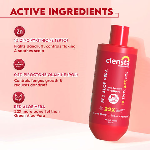 Complete Dandruff Care :  Clensta Red Aloe Vera Anti-Dandruff Shampoo (250ml) and Clensta Red Aloe Vera Anti-Dandruff Conditioner (250ml) (CLPO86)