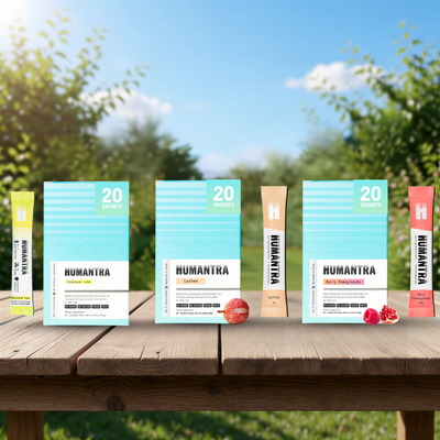 هيومانترا إلكتروليت بنكهة التوت والرمان 70 غ + هيومانترا إلكتروليت بنكهة الليمون الهيمالايا 72 غ + هيومانترا إلكتروليت بنكهة الليتشي 80 غ