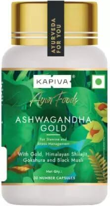 Kapiva Ashwagandha Gold Capsules Nagori Ashwagandha With Gold, Shilajit (30 Capsules)