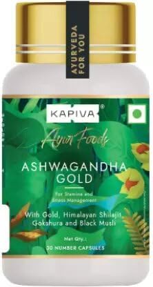 Kapiva Ashwagandha Gold 30 + Shilajit Gold Resin + Valeo Testo Plus + Vedapure Safed Musli Power For Strength 60 Capsules