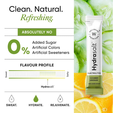 Wellbeing Nutrition Hydrasalt - Cucumber Lemonade 90gms (Pack of 15sachets)