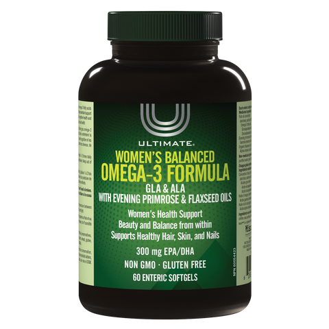 Ultimate Women's Balanced Omega-3 Formula - With Evening Primrose and Flaxseed Oil - 300mg EPA/DHA - 60 Soft Gels