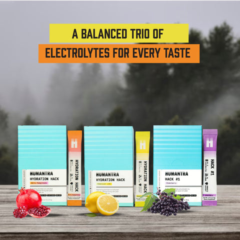 Humantra Electrolyte Berry Pomegranate 70g + Humantra Electrolyte Elderberry 90g + Humantra Electrolyte Himalayan Lime 72g