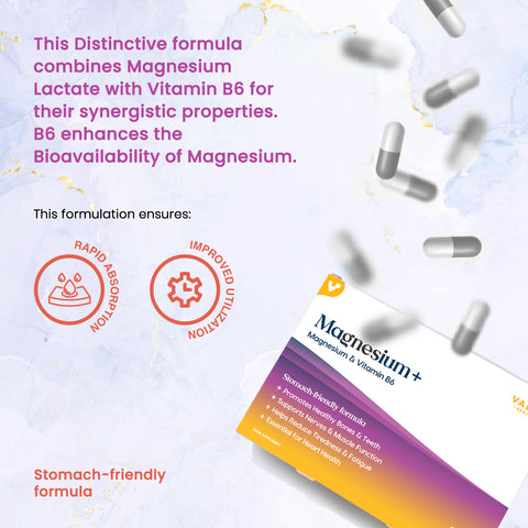 Valeo Magnesium with Vitamin B6 | 2x Absorption, Muscle Recovery, Bone & Heart Health| 56 capsules pack