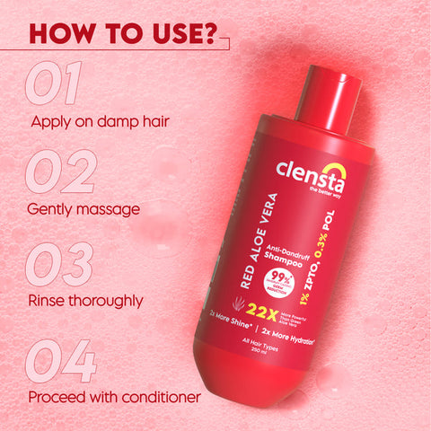 Complete Dandruff Care :  Clensta Red Aloe Vera Anti-Dandruff Shampoo (250ml) and Clensta Red Aloe Vera Anti-Dandruff Conditioner (250ml) (CLPO86)