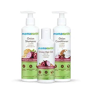 Mamaearth Anti Hair Fall Spa Kit Range - With Onion Hair Oil + Onion Shampoo + Onion Conditioner For Hair Fall Control + Power Gummies Jaw Dropping Skin + WN Beauty Collegen