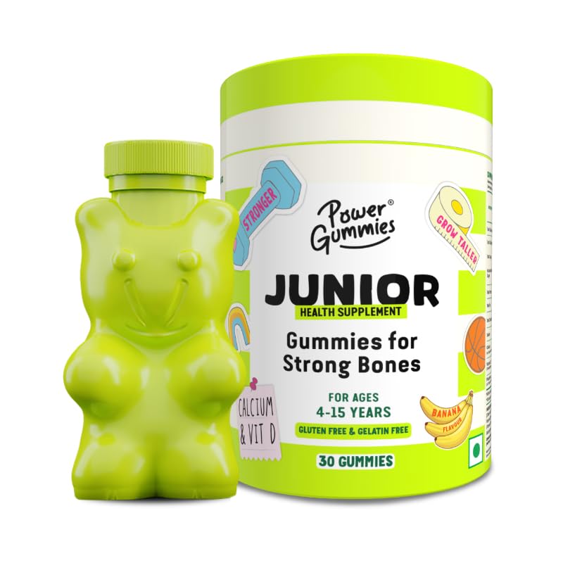 Power Gummies Junior For Strong Bones | Calcium, Phosphorus & Vitamin D | For Ages 4-15 Years | Tasty Banana Flavour 30 Gummies