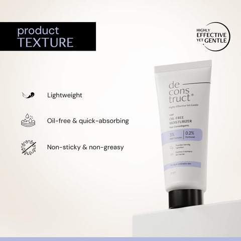 Deconstruct Oil-Free Moisturizer for Oily Skin - 3 NMF Complex + 0.2 Panthenol | Non-Comedogenic Moisturizer - 50gm + Deconstruct Gel Sunscreen - SPF 55+ and PA+++ | Water Resistant Sunscreen - 50gm