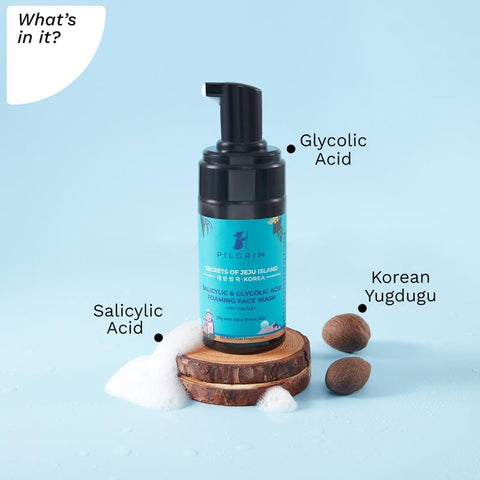Pilgrim Korean 1.5% Salicylic(Bha) & 2% Glycolic Acid(Aha) Foaming Face Wash For Oily & Acne-Prone Skin | Glycolic & Salicylic Acid Face Wash | Men & Women | Korean Skin Care Products | 120 Ml