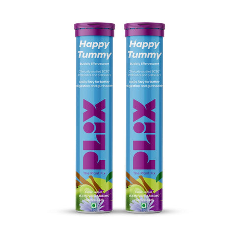 PLIX - THE PLANT FIX Happy Tummy Pre+Probiotic 15 Effervescent Pack of 2 (Green Apple)