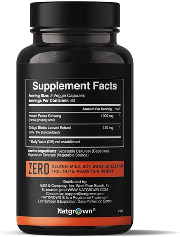 Natgrown Panax Ginseng And Ginkgo Biloba Complex Capsules 120