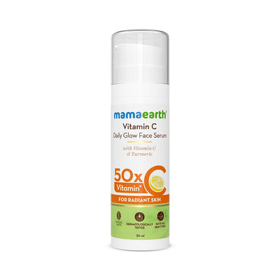 Mamaearth Vitamin C Daily Glow Face Serum For Men & Women Vitamin C Serum For Glowing Skin, Oily Skin & Dark Spots, With 50x Vitamin C 30ml, White