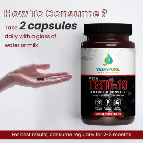 Vedapure L-arginine Nitric Oxide Booster + Vedapure Testosterone Booster (Tribulus, Safed, Shilajit) - 60 Caps Each