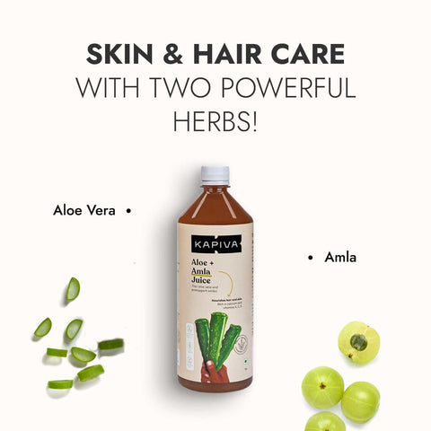 Kapiva Aloe Vera plus Amla Juice Cold-pressed Juice for Glowing Skin Helps with Acne and Metabolism (1L) + Vedapure Safed Musli Power For Strength 60 Capsules