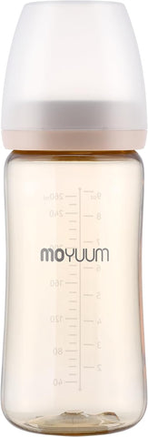 Moyuum PPSU All-in-One Feeding Baby Bottle with Nipple 270ml (+3 months) - Anti Colic, BPA Free & Easy Clean Wide-Neck Non-Tip Stable Base - Daisy Edition