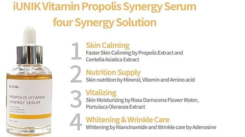 IUNIK Propolis Vitamin Synergy Serum with natural ingredients with Propolis extract & Hippophae rhamnoides fuit extract - Skin soothing + Nutrition + Vitality at once - 1.71 OZ