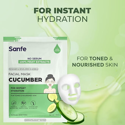 Sanfe Instant Hydration Cucumber Facial Mask 1pc, 25gm (Cucumber)