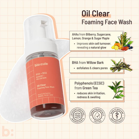 Biocule Oil Clear Foaming Face Wash : BHA + AHA 100ml