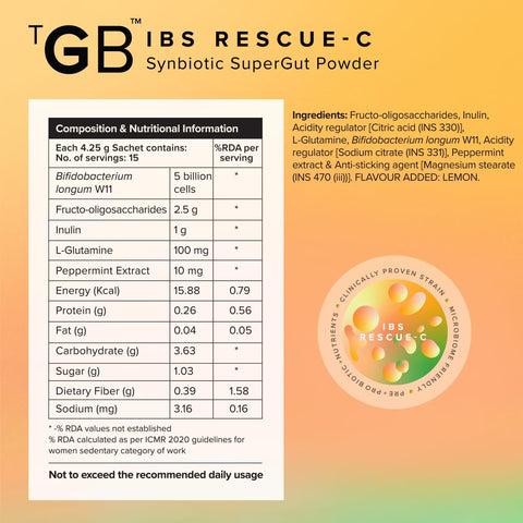 The Good Bug IBS Rescue C SuperGut Powder for Constipation Relief 15 Days Pack (Pack of 6)