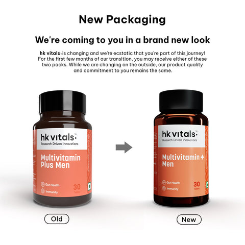 HK Vitals Multivitamin Plus Men, 60 Tablets | Daily Multivitamin For Men, For Energy, Stamina, Immunity, Gut, Heart, Bone & Muscle Health