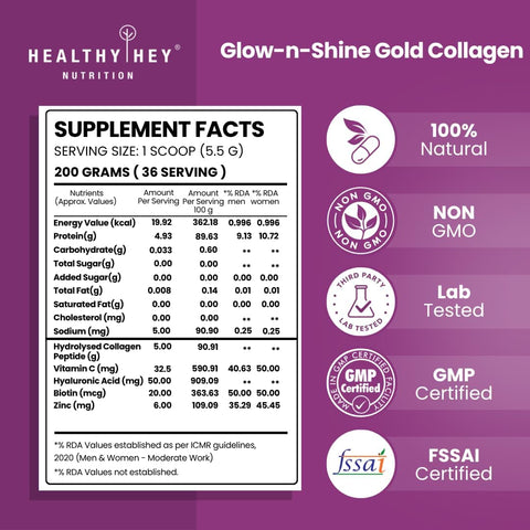 Healthyhey Nutrition Gold Series Hydrolysed Bovine Collagen Type 1 & 3, 200 G, Orange