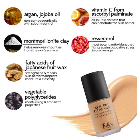 Ruby's Organics Skin Tint Mattifying Liquid Foundation Medium Coverage Matte Finish Breathable Natural 30 ml