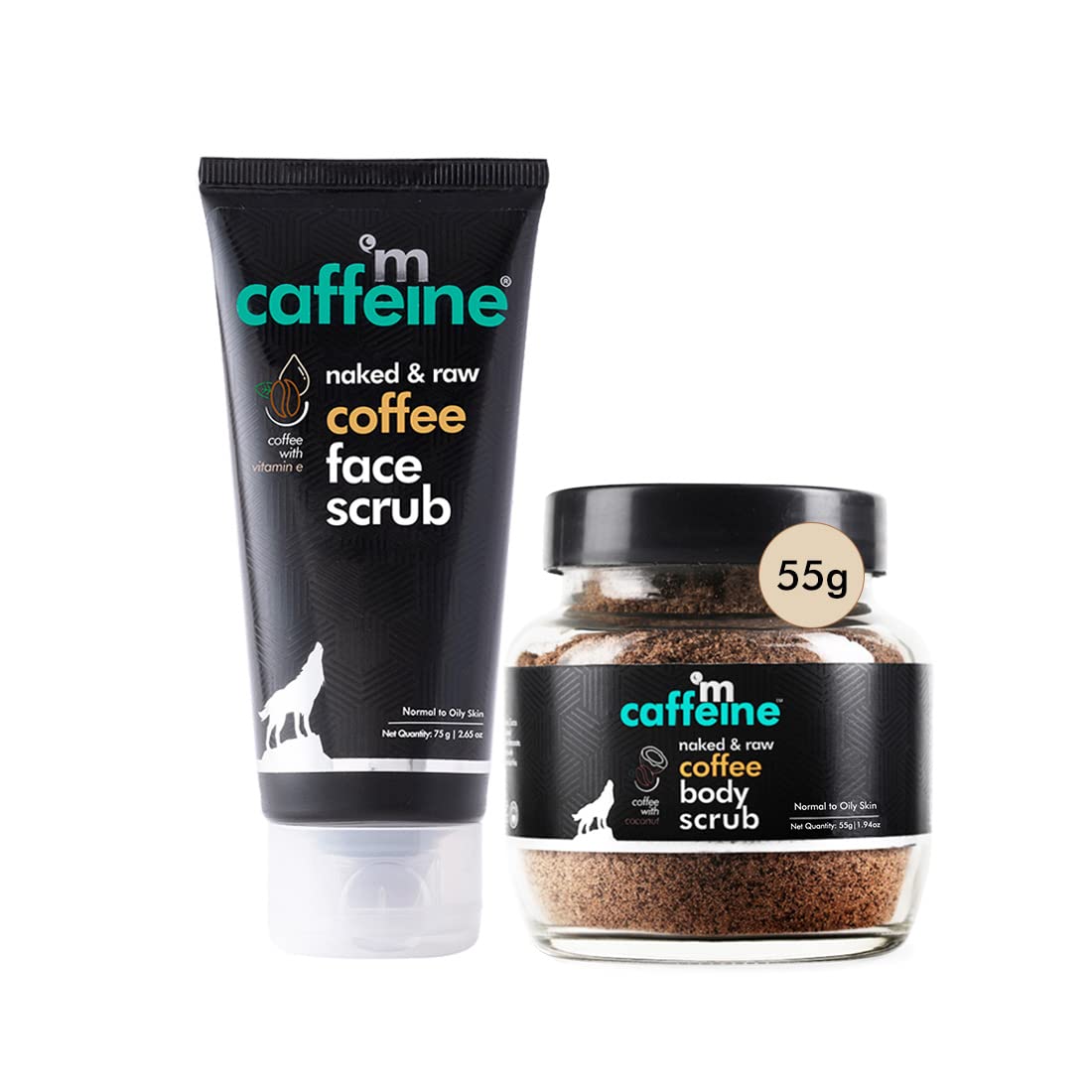 mCaffeine Exfoliating Coffee Body & Face Scrub with Coffee Body Scrub (55gm) & Espresso Face Scrub (75gm)