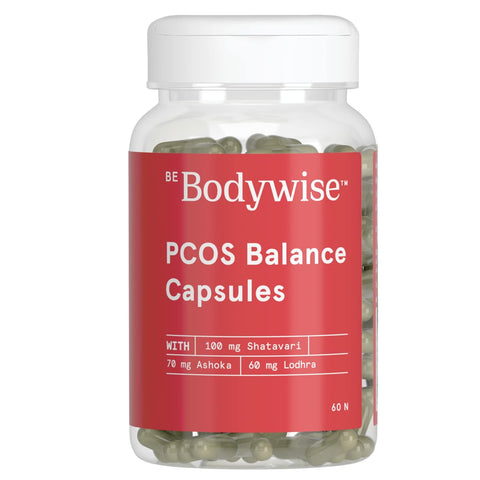 Be Bodywise PCOS Balance Capsules | 60 Days Pack | PCOD Ayurvedic Medicine with Shatavari, Gokshura, Red Chandan | Regularises Periods, Assists in Weight Management, Reduces facial hair & acne| 60 Veg Capsules