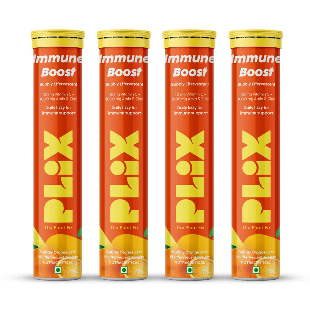 PLIX - THE PLANT FIX Vitamin C Immunity Booster 15 Effervescent Tablets Pack Of 4 (Orange Flavour)