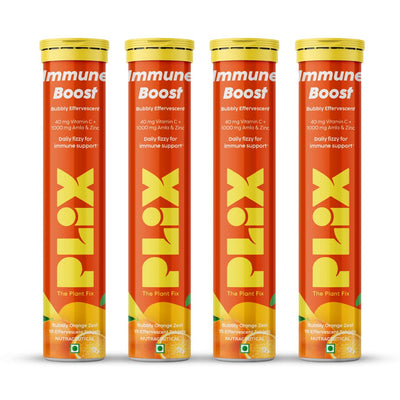 PLIX - THE PLANT FIX Vitamin C Immunity Booster 15 Effervescent Tablets Pack Of 4 (Orange Flavour)