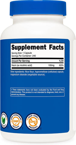 Nutricost Niacin (Vitamin B3) Capsules, 100mg, 240 Count, Non-GMO, Gluten Free – image 7
