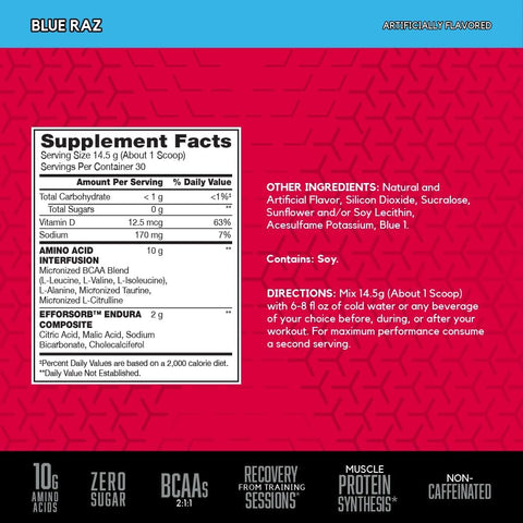 BSN AMINOx Amino Energy Powder for Endurance & Recovery - Blue Raspberry, 435g, 30 Servings – image 3
