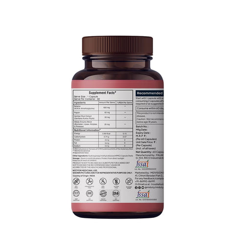 Miduty Betaine HCL + Pepsin for Improve Digestion, Acidity & Natural Digestive Health & Stomach Gut Support - 60 Capsules
