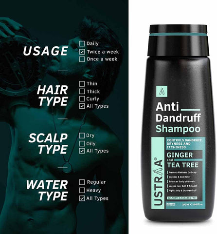 USTRAA Anti-Dandruff Shampoo GINGER and TEA TREE 250 ml