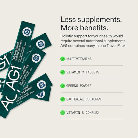 AG1 Daily Greens Powder – Ultimate Daily Whole Food Sourced All in One Greens Supplement Powder Travel Pack with Bottle (Pack of 2)