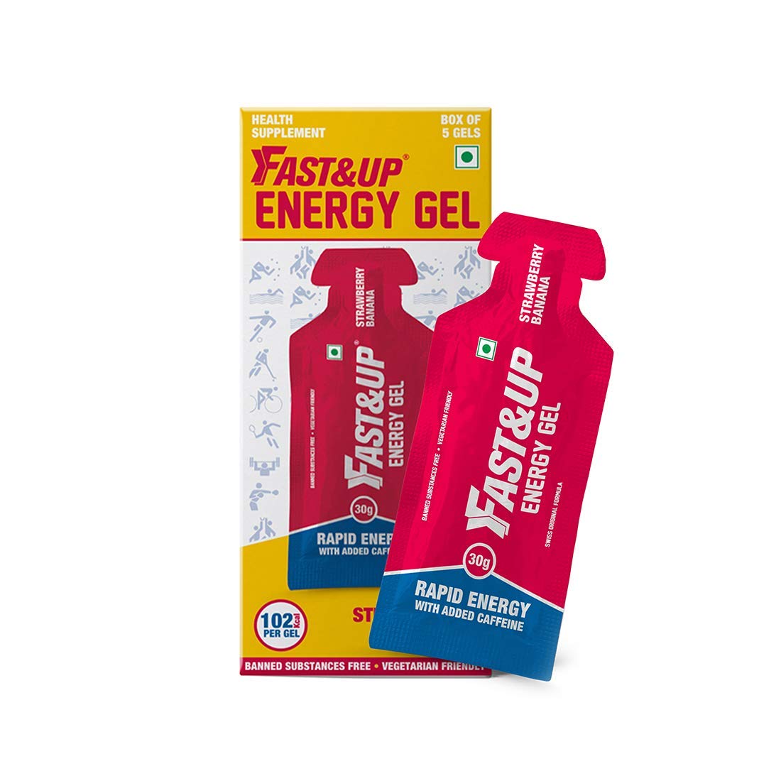 Fast&up Energy Gels - Instant Energy + Caffeine (Pack Of 5) - Strawberry Banana Flavour