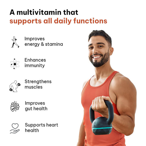 HK Vitals Multivitamin Plus Men, 60 Tablets | Daily Multivitamin For Men, For Energy, Stamina, Immunity, Gut, Heart, Bone & Muscle Health