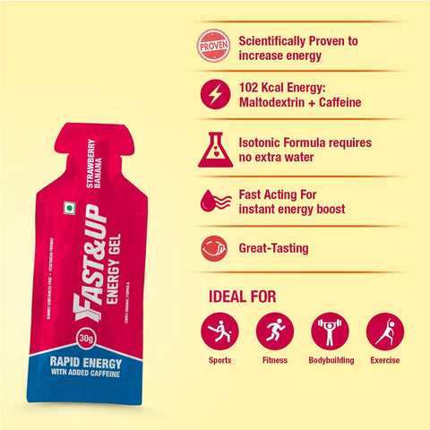 Fast&up Energy Gels - Instant Energy + Caffeine (Pack Of 5) - Strawberry Banana Flavour