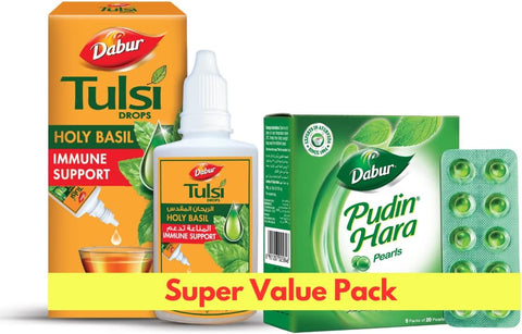 Dabur Pudin Hara Pearls (5 x 20) + Dabur Tulsi Drops - 30 ml Combo Set