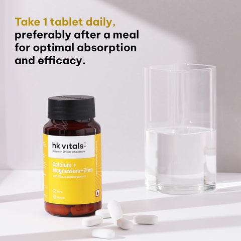 HK Vitals Calcium Magnesium & Zinc (90 Tablets) | With Vitamin D3, Calcium Supplement For Women And Men | For Bone Health & Joint Support