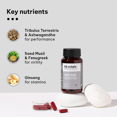 HK Vitals Testo Bold (60 Tablets) | Testosterone Booster For Men | For Energy, Stamina, & Strength