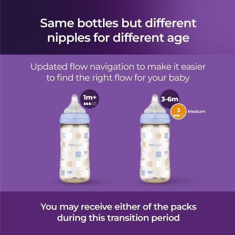 Moyuum PPSU All-in-One Feeding Baby Bottle with Nipple 170ml (0-3 months) - Anti Colic, BPA Free & Easy Clean Wide-Neck Non-Tip Stable Base - Cat Edition - Purple